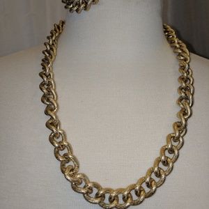 Large gold chain bracelet and necklace set